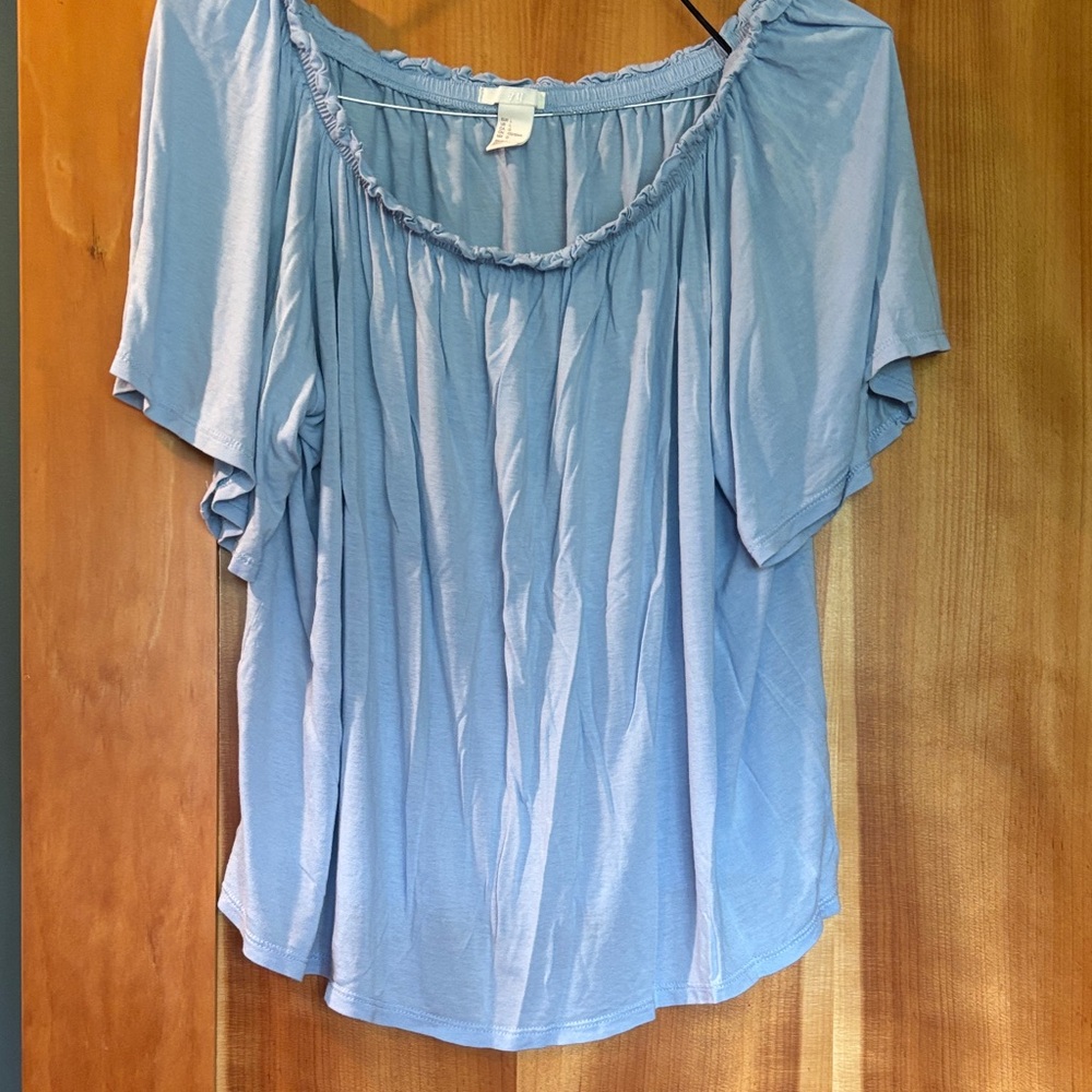 H&M Soft Blue Flutter Sleeve Blouse